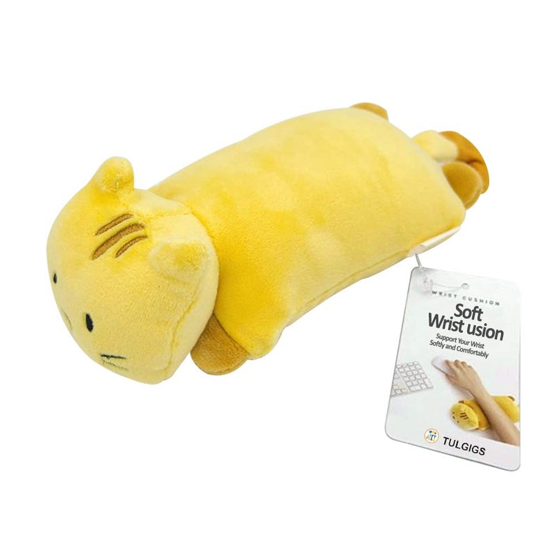 TULGIGS Soft Cute Cat Character Wrist Rest Cushion for Computer Mouse for Pain Relief of Tendinitis, Carpal Tunnel,and Forearm Discomfort (Yellow Mimi) - Image 1